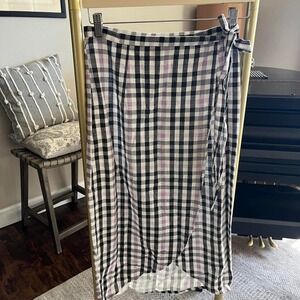 ASOS wrap, midi skirt gingham plaid coquette garden festival linen